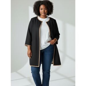 Talbots Black Trench Coat Coatigan Jacket Textured Cotton Blend Lined size 18W